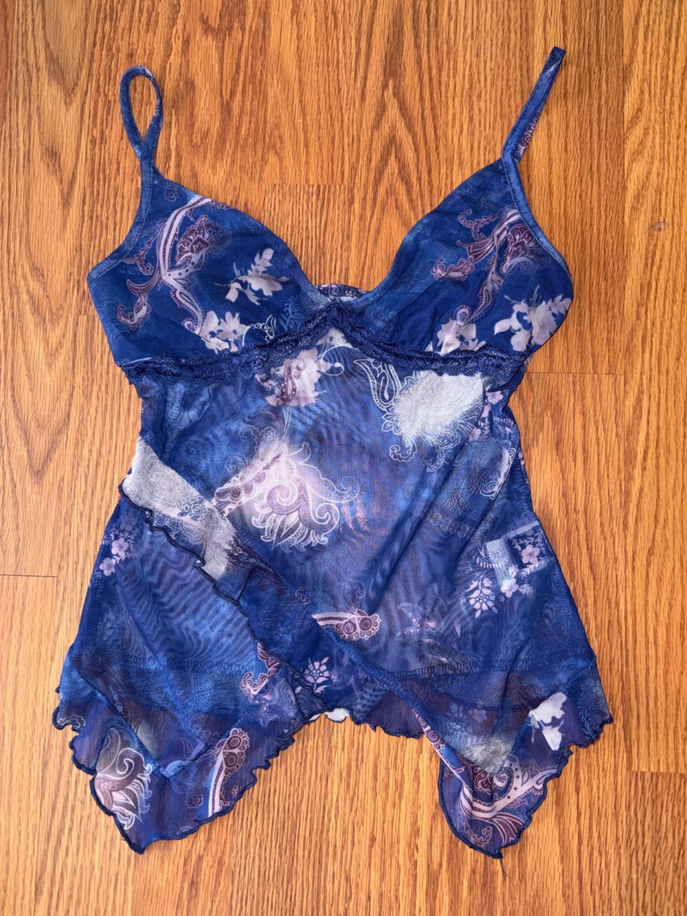 5/$25‼️Blue Floral Sheer Lace Abstract Tank